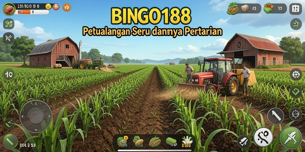 Tampilan gameplay BINGO188 yang menggambarkan pertanian yang rindang.