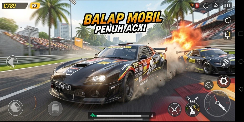 Tampilan gameplay seru dari game C789 dengan aksi balap yang intens.