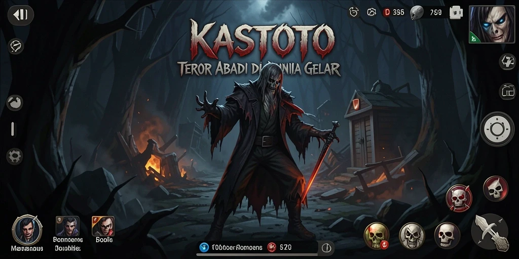 Screenshot gameplay KASTOTO menampilkan suasana Horror yang mencekam.