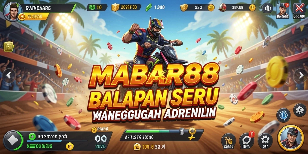 Gameplay MABAR88 dengan mobil melaju kencang di lintasan balap.