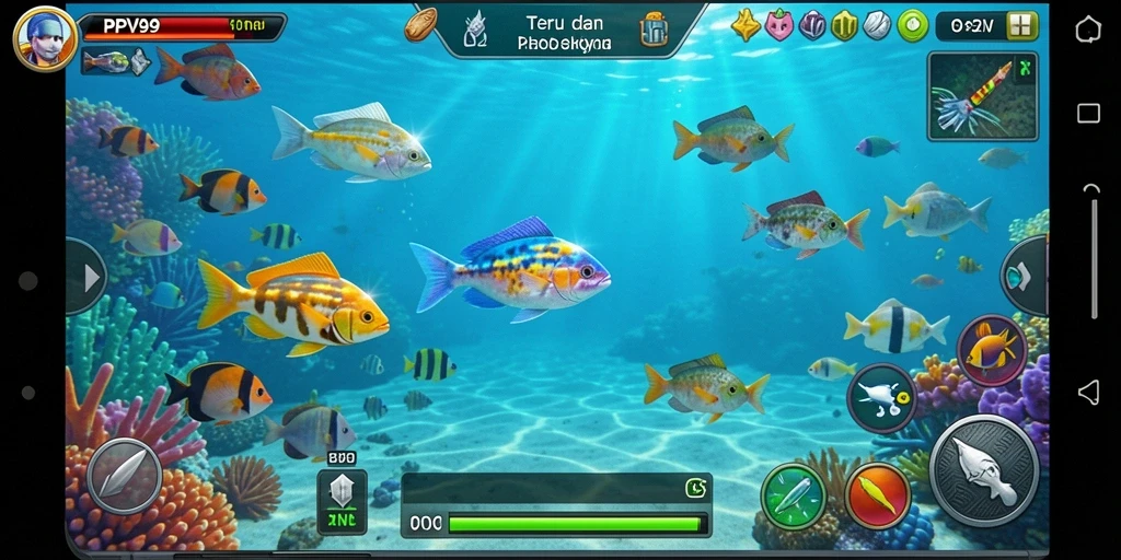 Tampilan gameplay Tembak Ikan yang menarik dan penuh warna.