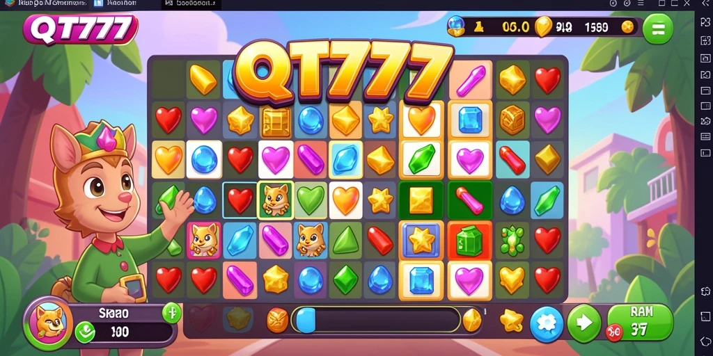 Tangkapan layar gameplay QT777 menampilkan keseruan menyelesaikan level Match-3.